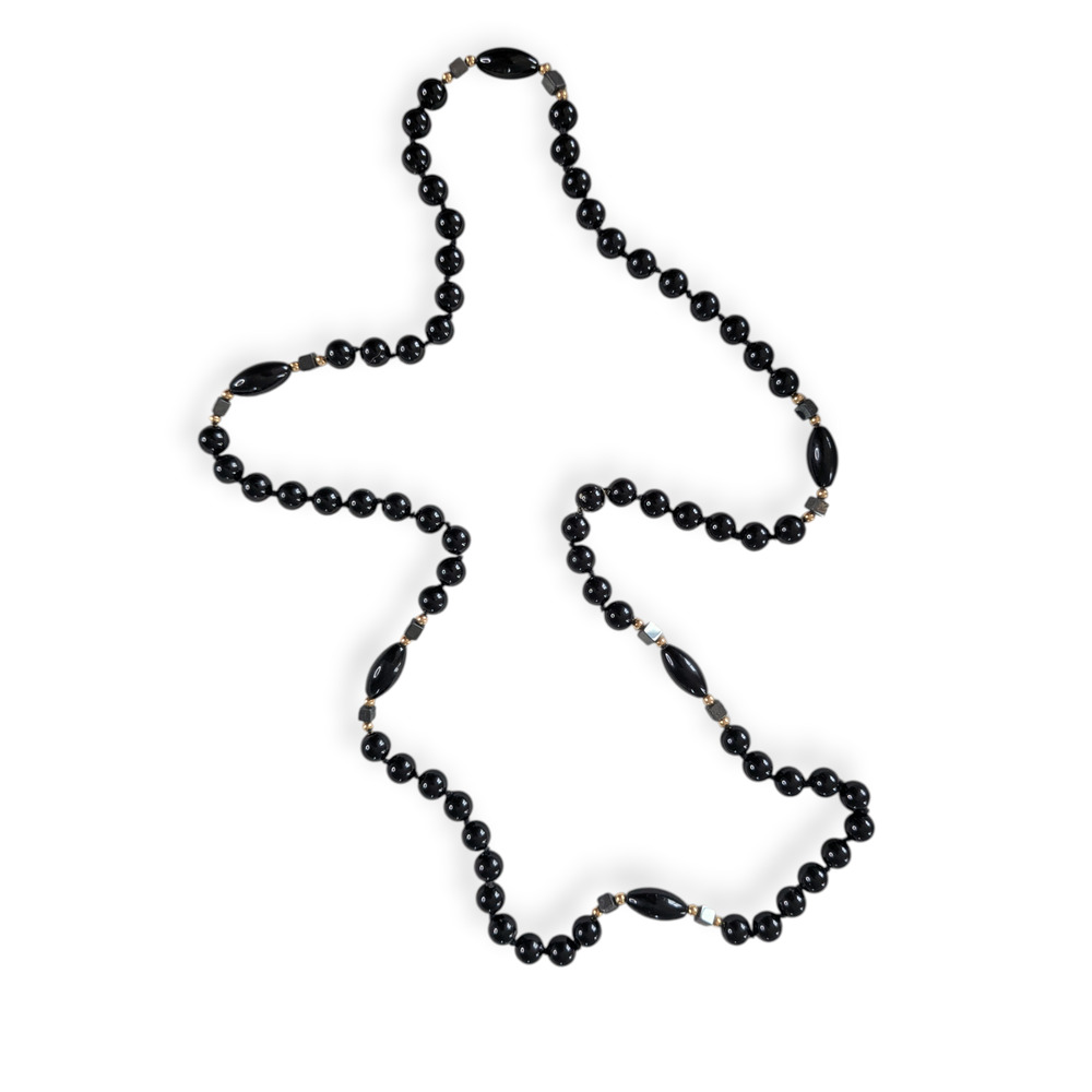 Vintage Jet Glass & Hematite Necklace